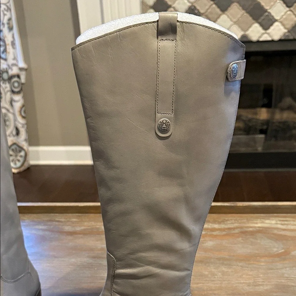 Sam Edelman Gray‎ Leather Riding Boots – Size 6W – New in Box